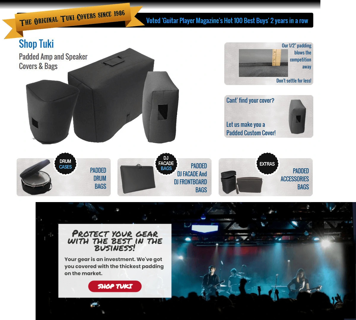 Custom Amp Covers home page after